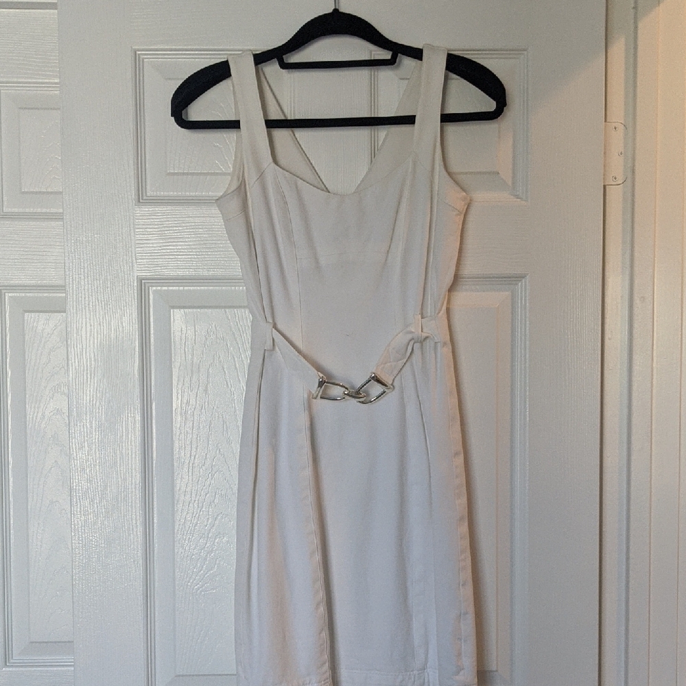 Cache White Sleeveless Sheath Dress Scoop Neck Wedding Guest